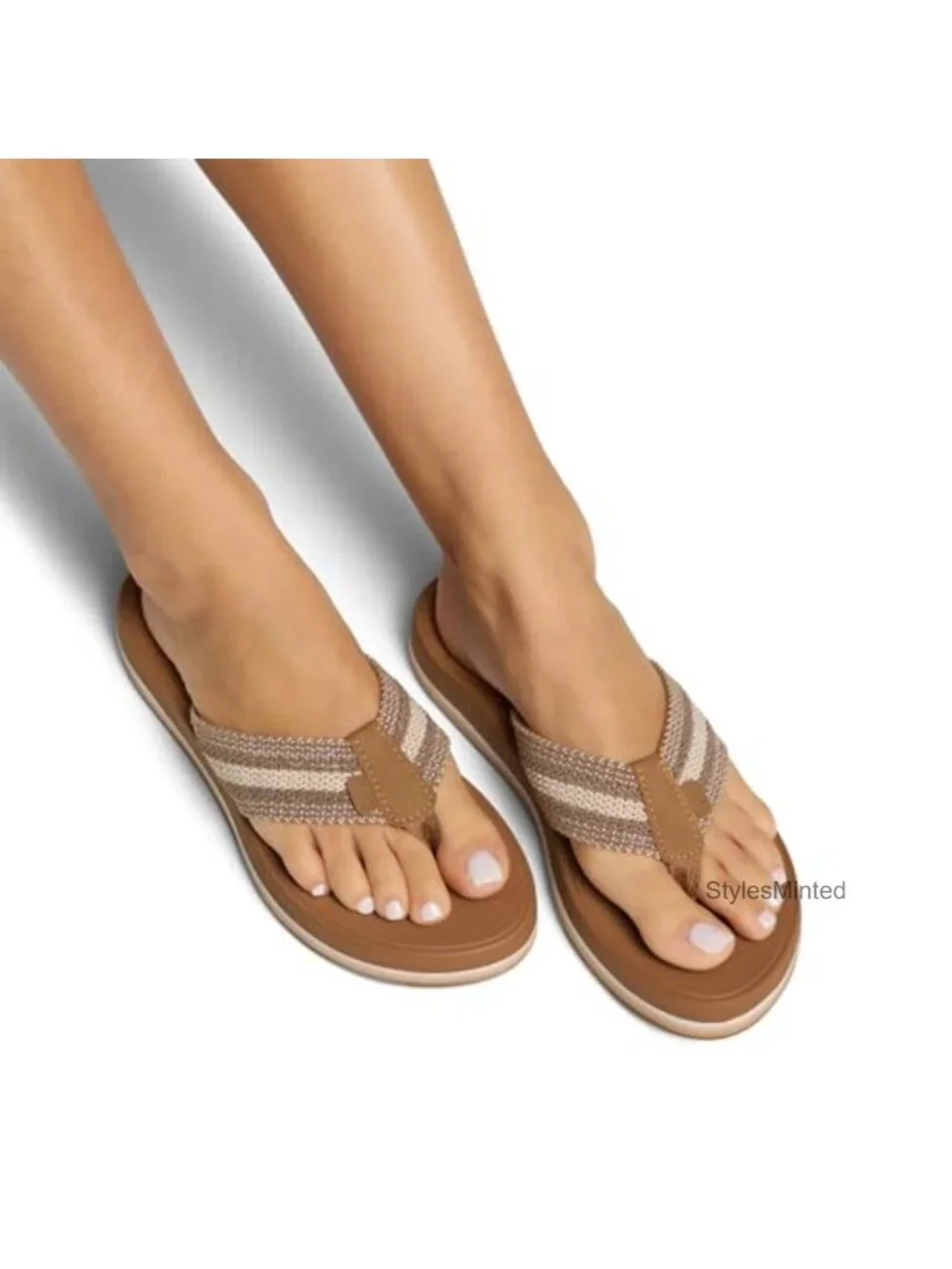 Woven Strap Flip Flop Sandals Cushioned Footbed Women's Summer Beach